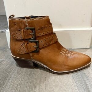 Roan by Bed Stu Ville Studded Brown Leather Ankle Boots Western Women’s US 8.5